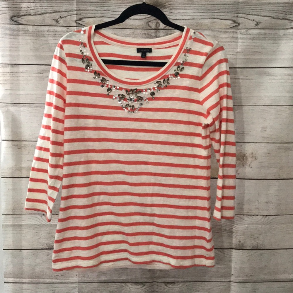 TALBOTS Beautiful Top with Jeweled Neckline